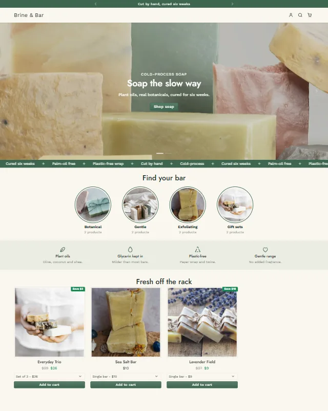 The Brine & Bar demo store: Soap the slow way