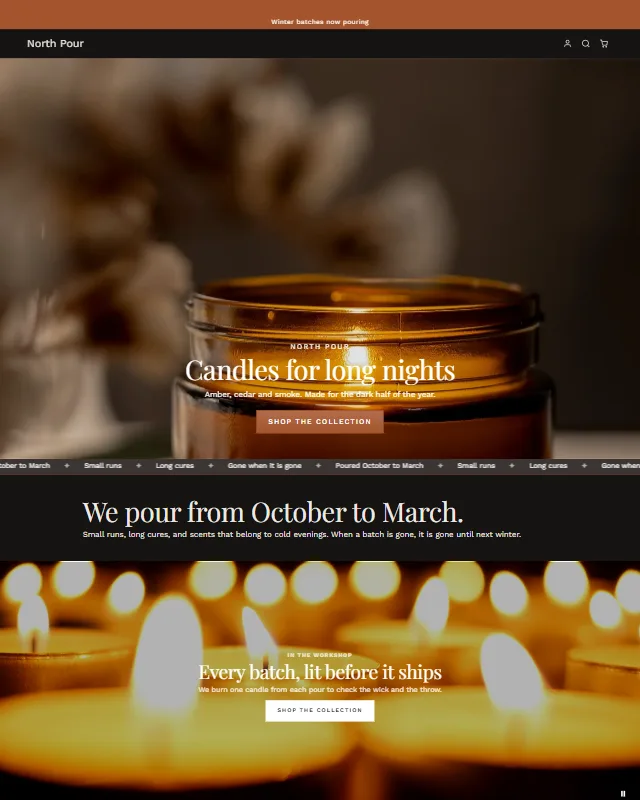 The North Pour demo store: Candles for long nights