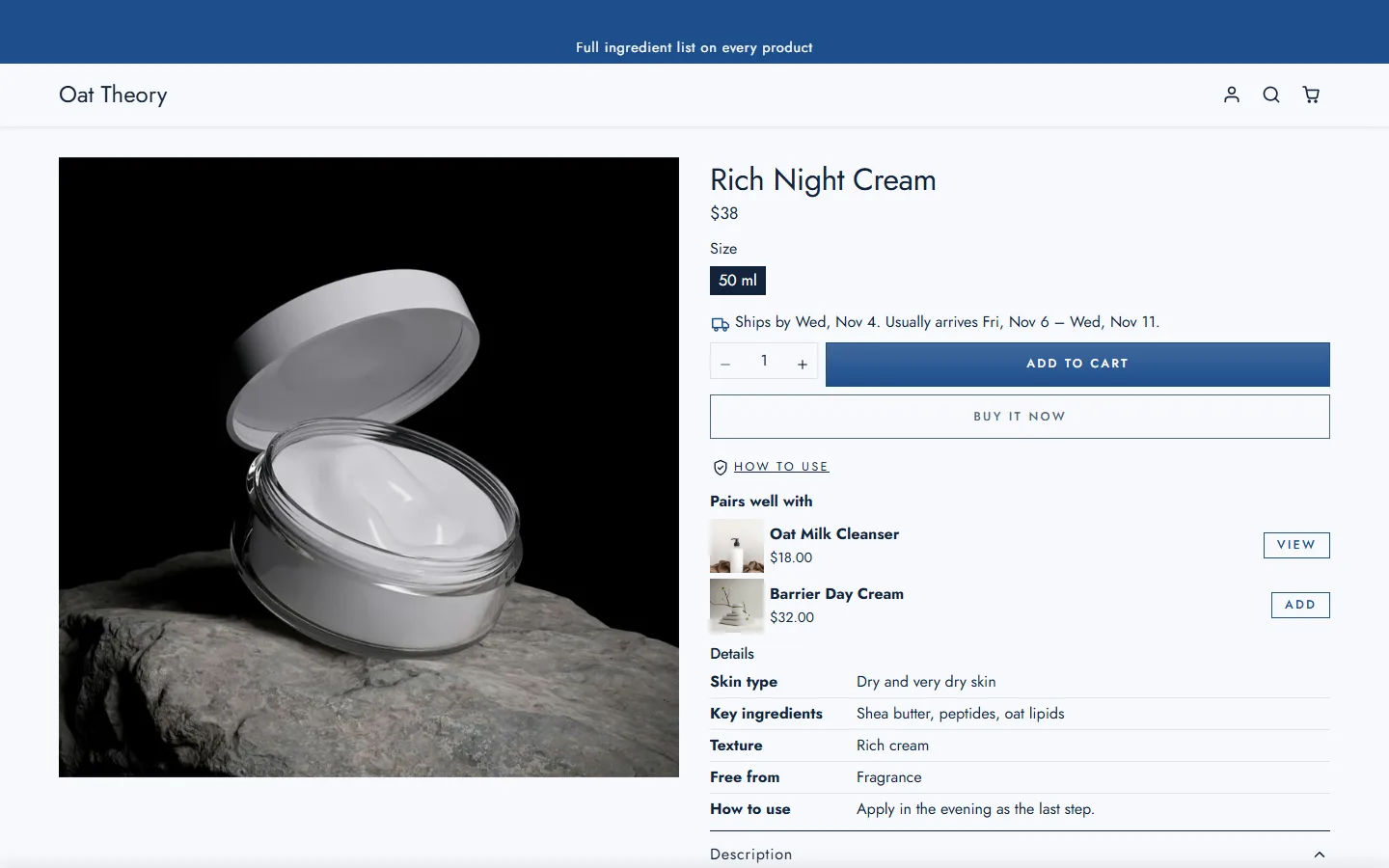 A Oat Theory product page